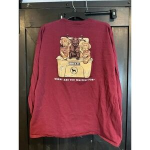 Crown & Ivy Mens XL Long Sleeve Graphic T-Shirt Maroon Dog Puppies Cooler Tee